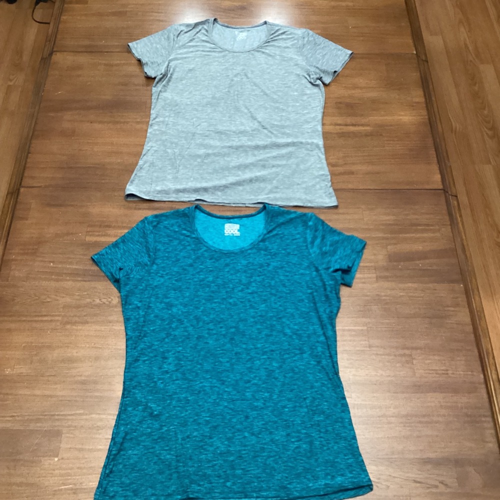 32 Degrees Cool Womens Scoop Neck T-Shirt Lot of 2 Gray Teal Heather Large